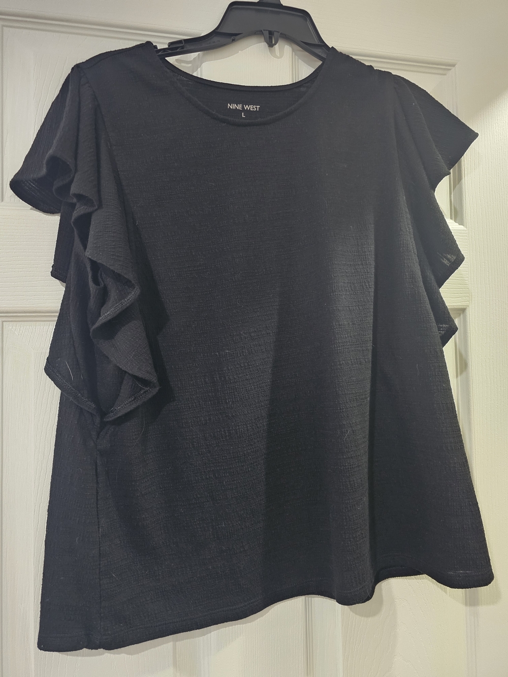Nine West Black Short Sleeve Ruffle Top